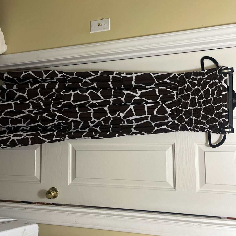 Michael Kors White and Brown Strapless Dress
